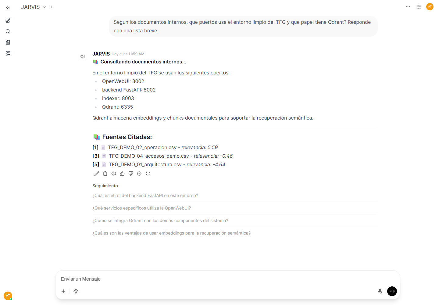 Respuesta RAG desde OpenWebUI con JARVIS