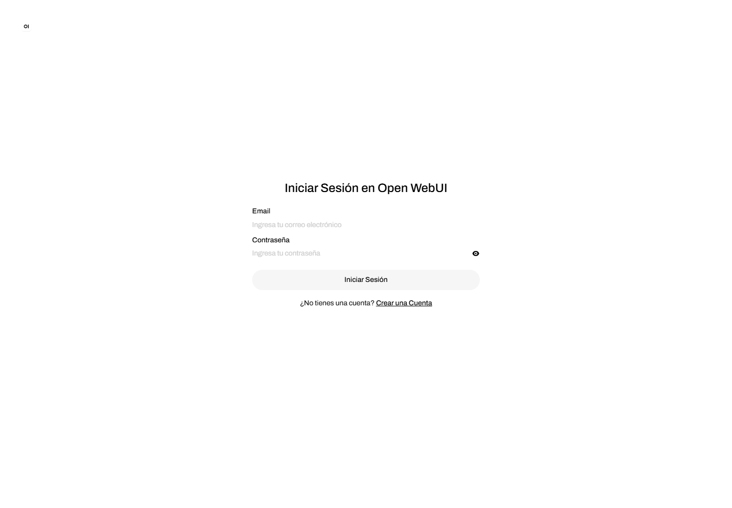 Pantalla de login local de OpenWebUI